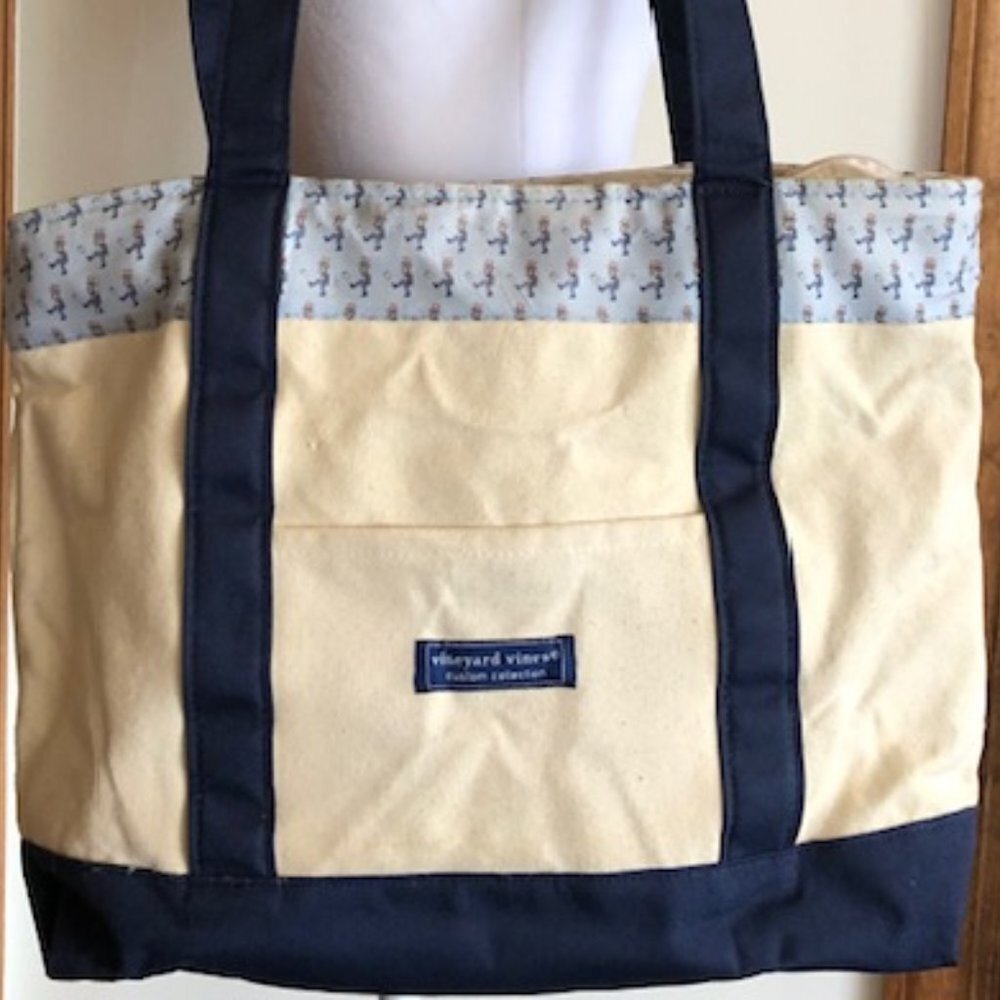 VINEYARD VINES Classic Canvas Uncle Sam Tote Bag Blue & White 17" - Picture 2 of 16